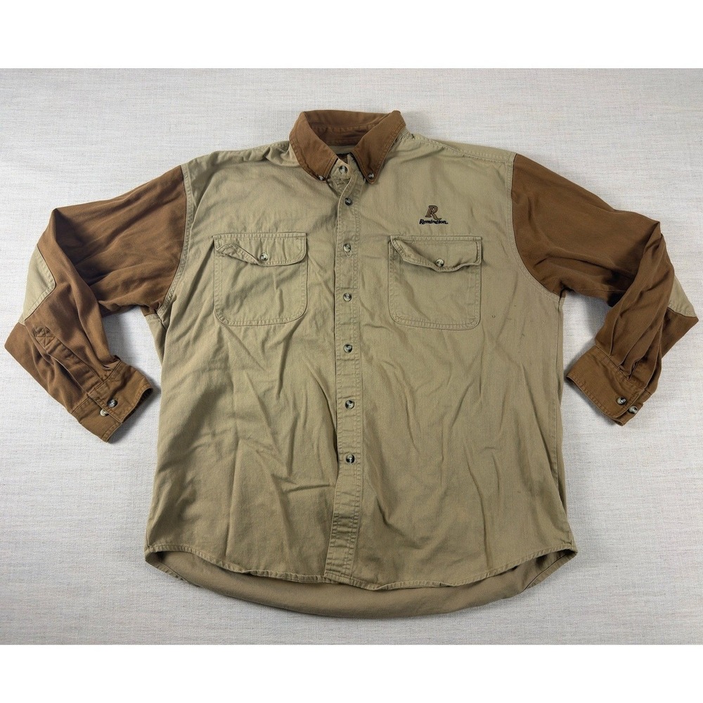 Remington Outdoor Clothing Mens XL Tan Brown Canvas Hunting Shirt Button Down